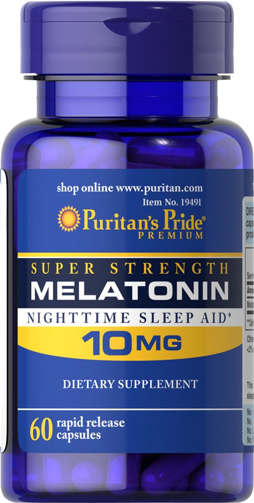 Puritan's Pride Super Strength Melatonin 10mg Rapid Release Capsules, 60-Count