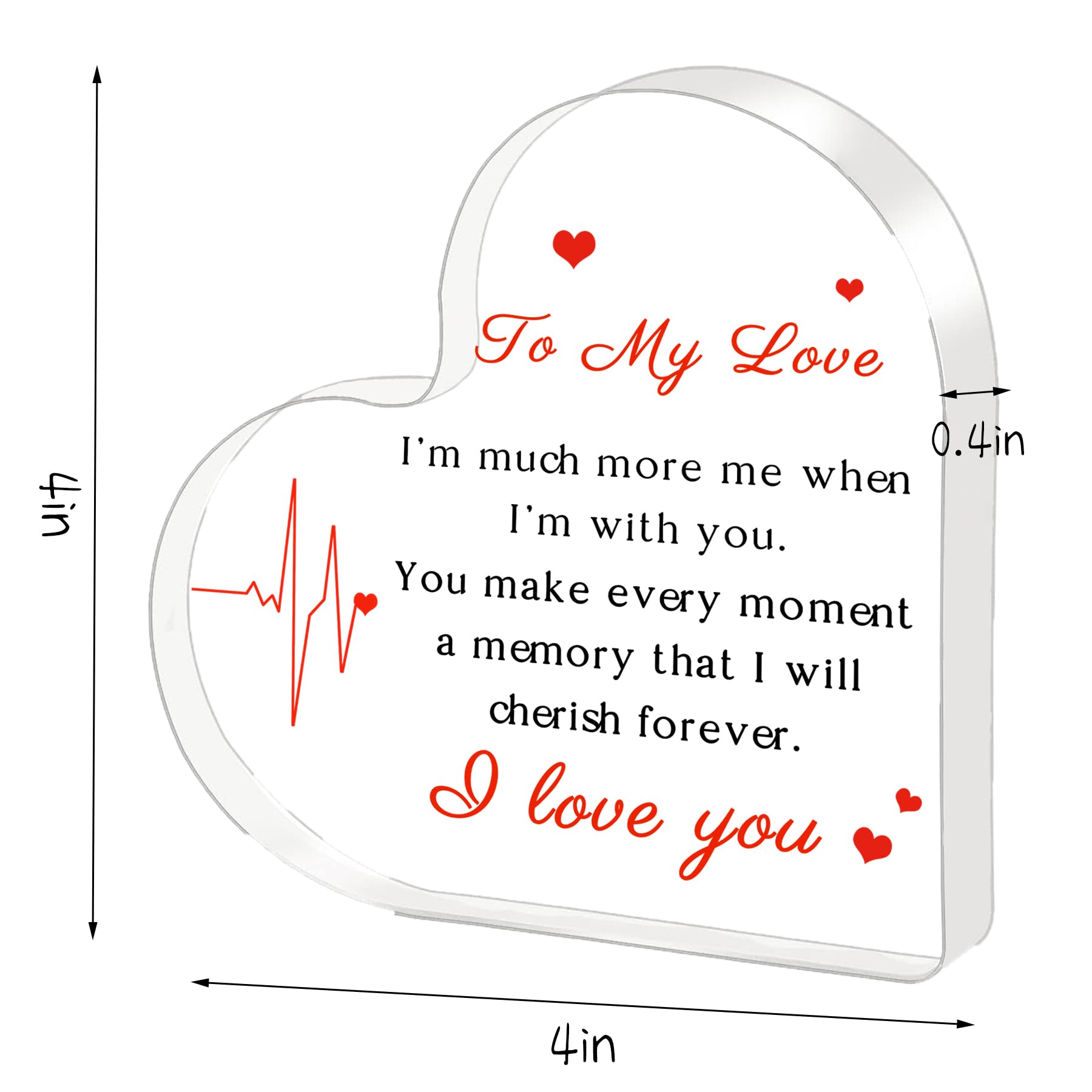 Valentines Day Gifts for Her/Him, Gifts for Boyfriend, Girlfriend - Engraved Acrylic Heart Gift 4 × 4 inch, Birthday, Anniversary, Christmas, Valentine's Gifts for Boyfriend, Girlfriend, Husband, Wife
