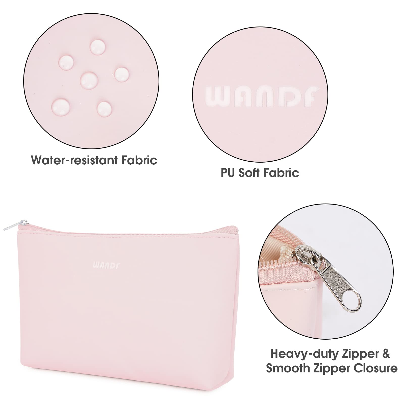 WANDF Cosmetic Bag for Women Makeup bag Organizer Small Mini Makeup Pouch for Purse Water Resistant Girls Gift (Pink)