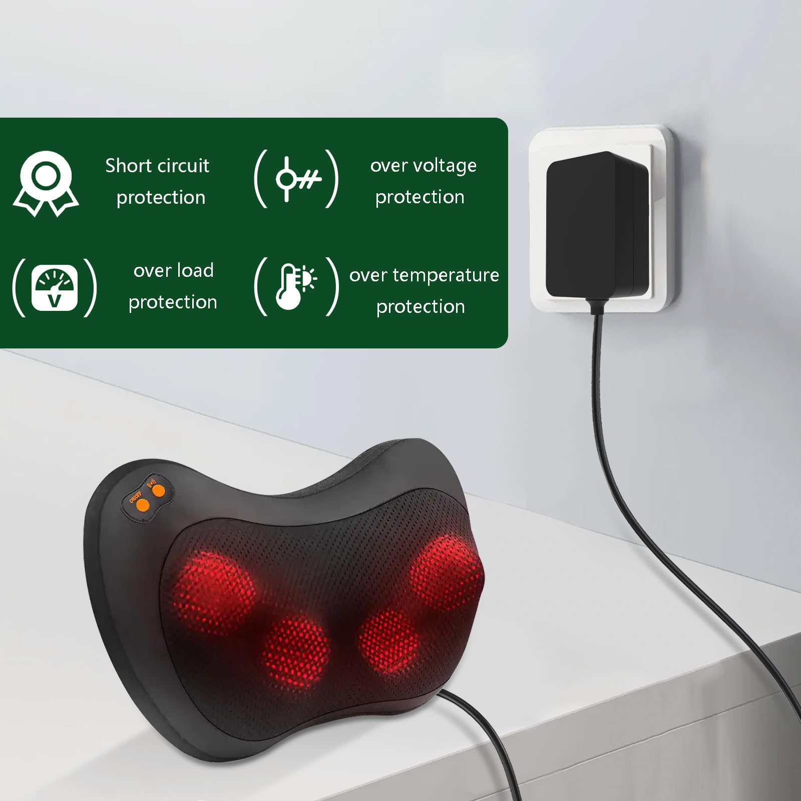 12V AC/DC Power Cord Charger for Shiatsu Neck and Back Massagers Compatible with Zyllion, Nekteck, Comfier, Resteck, Viktop, snailax shiatsu Neck and Back Massager