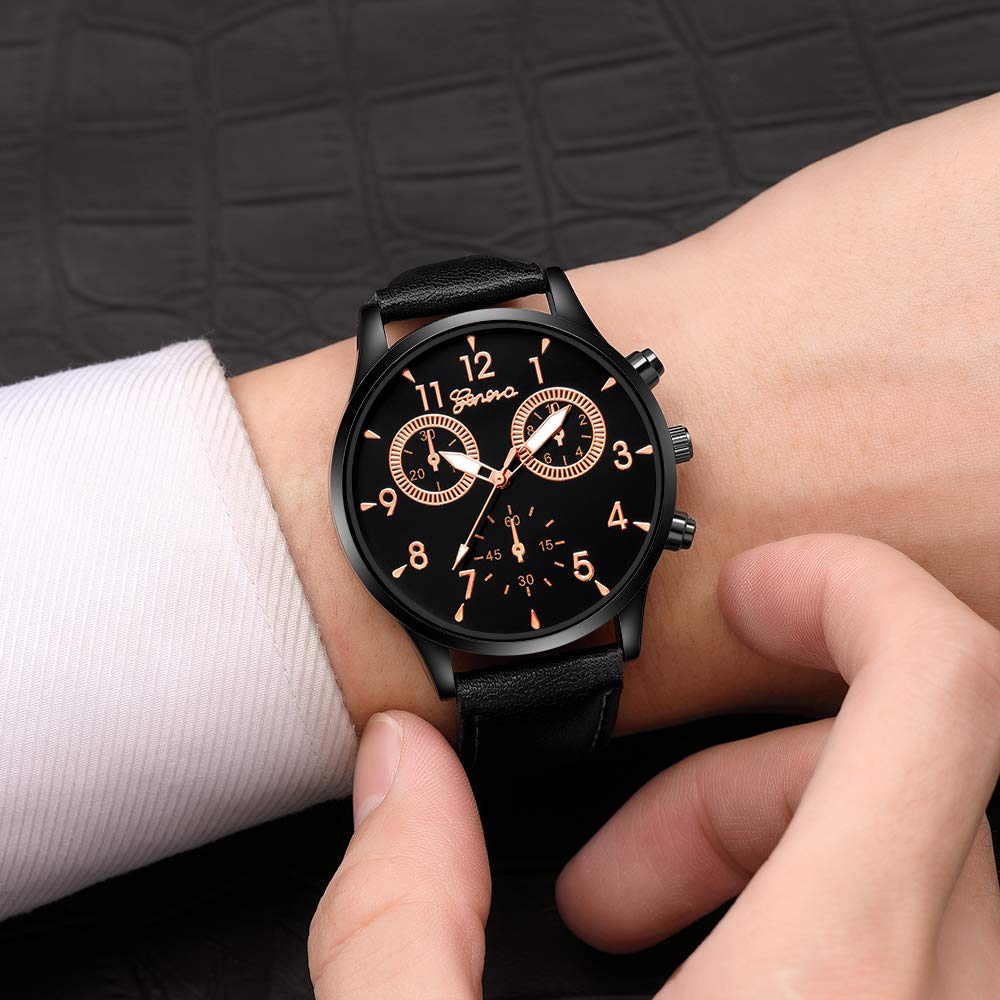 yunanwa 6 Pack Men's Leather Quartz Watch Geneva Casual Dress Wrist Band Watches Wholesale Lots Set (6pcs-635)