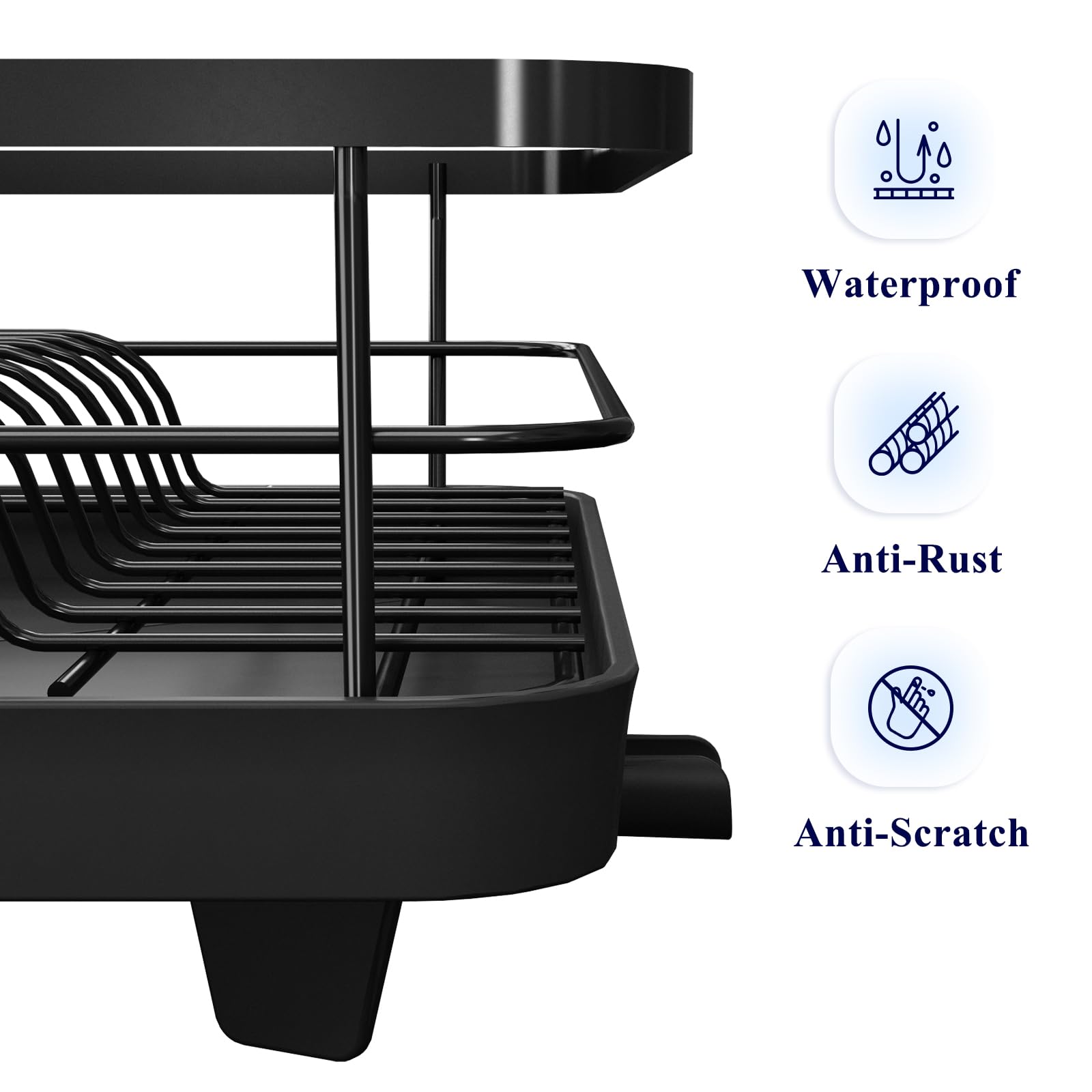 Kitsure Dish Drying Rack- Space-Saving Dish Rack, Dish Racks for Kitchen Counter, Stainless Steel Kitchen Drying Rack with a Cutlery Holder,12''W x 15''L, Black