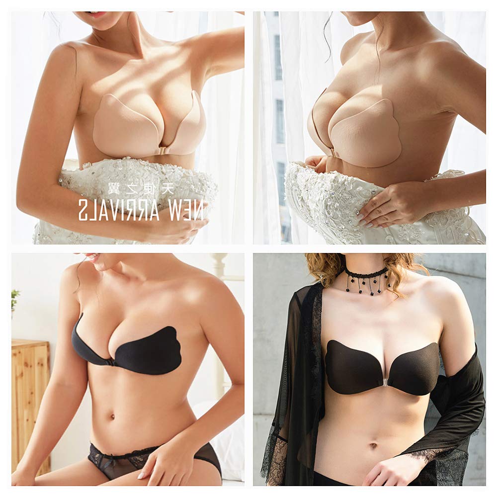 Uplife 2 Pairs Adhesive Invisible Bra Strapless Plunge Push up Silicone Bra Reusable Sticky Magic Bra for Women, B Cup