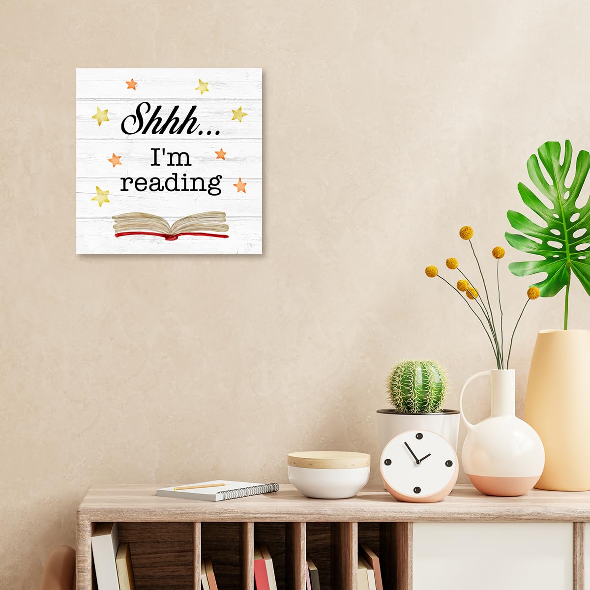 Reading Quotes Shhh I'm Reading Canvas Wall Art Prints Decor Funny Book Lover Poster Painting Framed Artwork for Home Reading Room Library Decorations