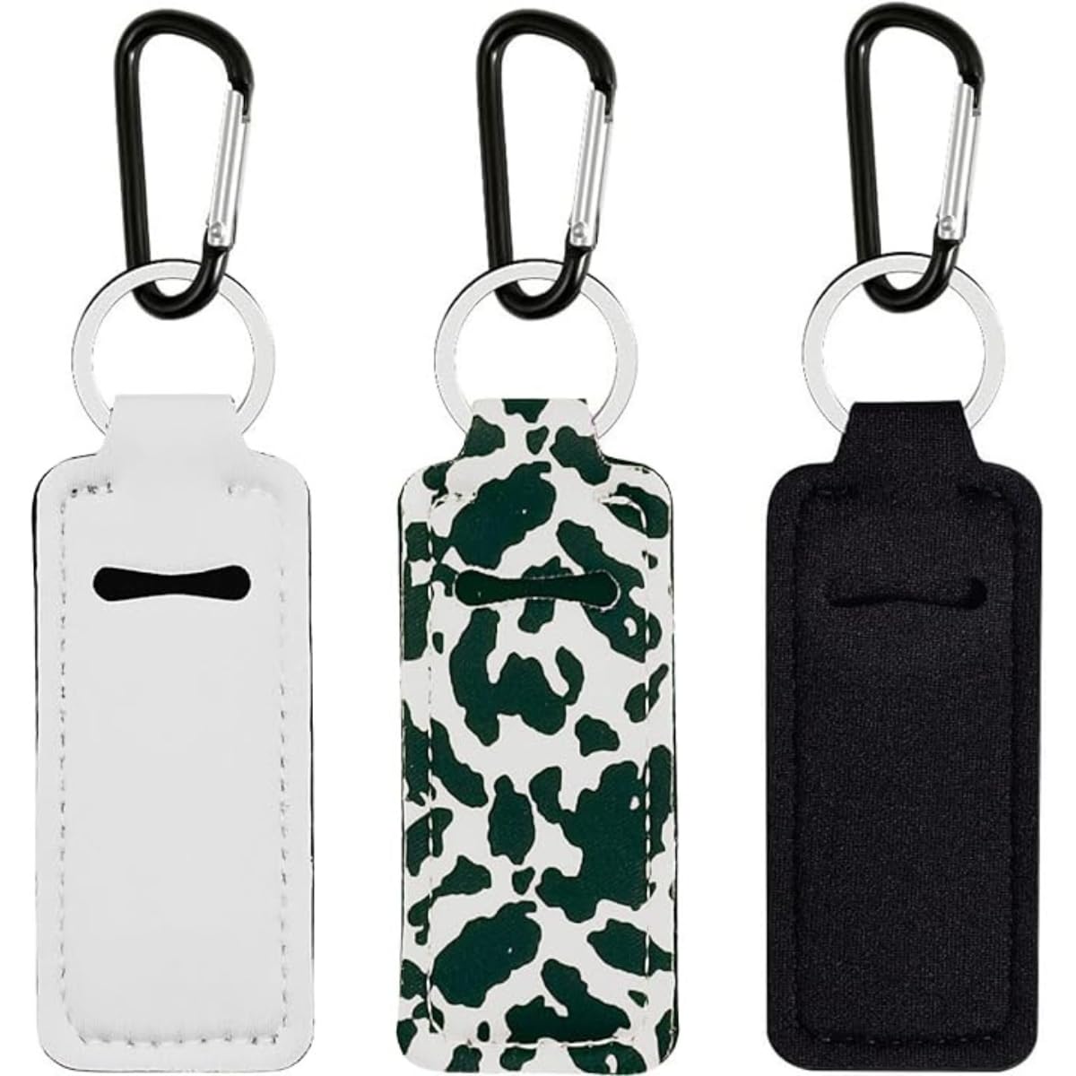 KUKEANVO Chapsticks Holder Keychain for Lipstick, Lip Balm Keychain Holder with Clip, Stocking Stuffers for Women (3pcs-Cow Black & White)