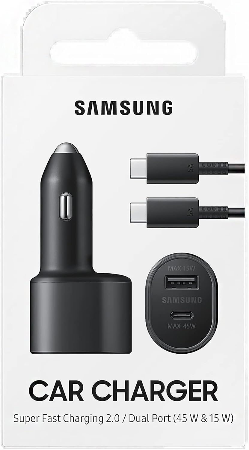 Samsung Super Fast Dual Car Charger (45W+15W) Dual Ports USB-C & USB-A - Black - EP-L5300XBEGWW