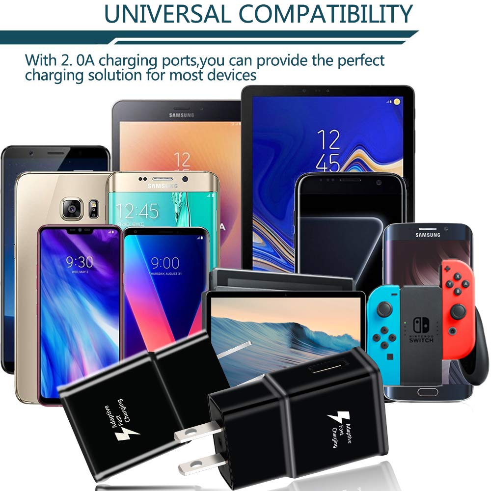 2 Pack Fast Charging Block, USB Adaptive Fast Charger Box Android Cell Phone Tablet Adapter for Samsung Galaxy S20 S10 S9 S8 S7 A55 A54 A40 A35 A25 A20 A15 A14 A13 M54 M34 M13 Note8 9, EP-TA20JBE