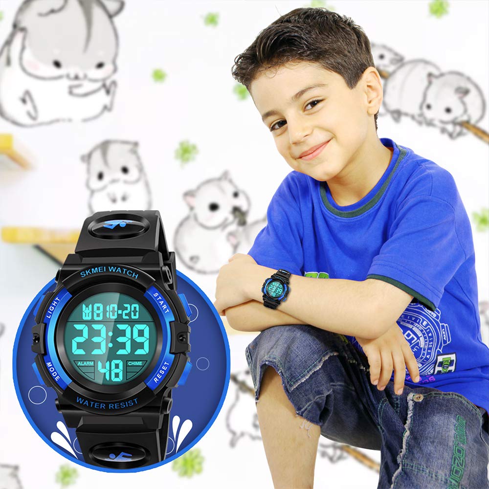 Dodosky Boy Toys Age 5-12, LED 50M Waterproof Digital Sport Watches for Kids Birthday Presents Gifts for 5-12 Year Old Boys - Blue