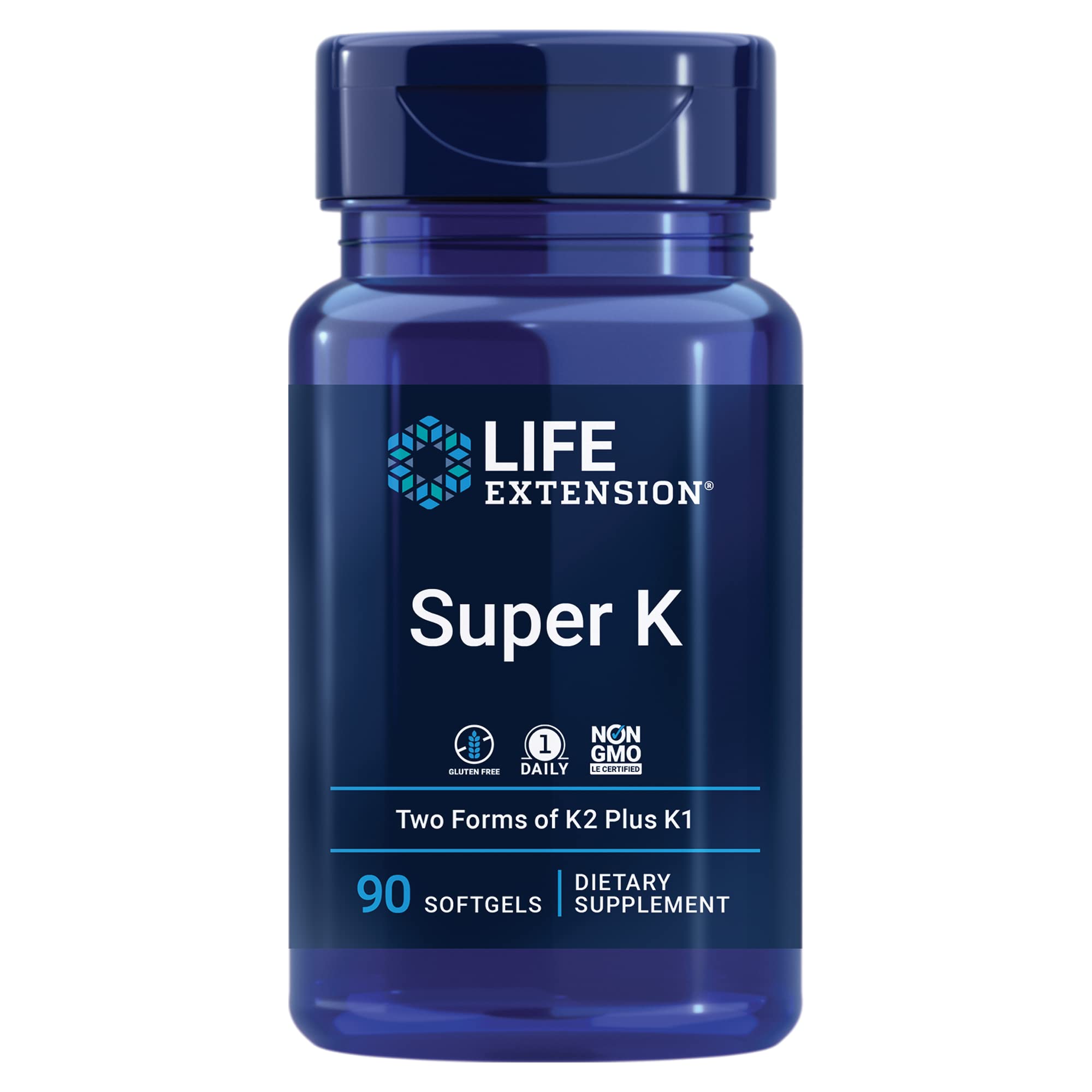 Life Extension Super K, vitamin K1, vitamin K2 mk-7, vitamin K2 mk-4, vitamin C, bone/heart/arterial health, 3-month supply, Gluten-Free, 1 Daily, Non-GMO, 90 softgels