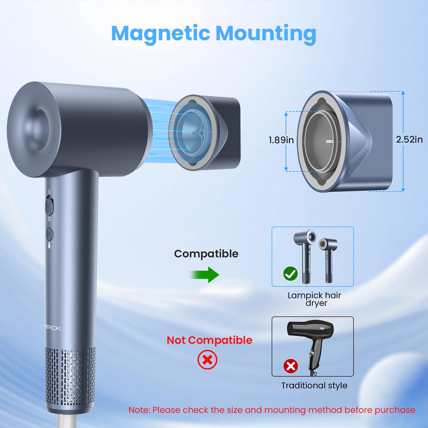 Attachment Concentrator Air Nozzle Replacement, Magnetic Smoothing Nozzle Tools Attachment for LAMPICK Hair Dryer, Blow Styling Tools Accessories for Salon and Home Use(Upgraded)
