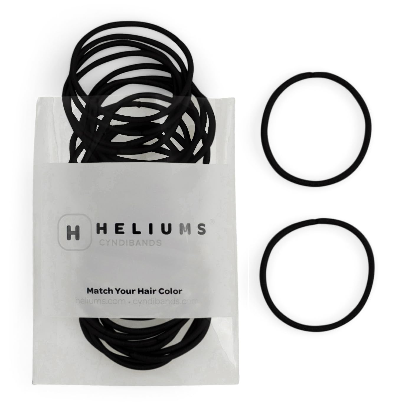 Heliums Thin Hair Elastics - Black - 2mm Hair Ties for Thin Hair, 1.75 Inch, Medium Hold No Damage Ponytail Holders - 40 Count