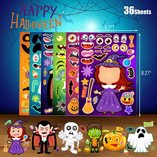 36 Sheets Halloween Stickers for Kids Make Your Own Halloween Stickers, Halloween favors for Kids, Halloween Crafts for Kids Halloween Party Favors, Halloween Party Games Stickers Trick or Treat Party