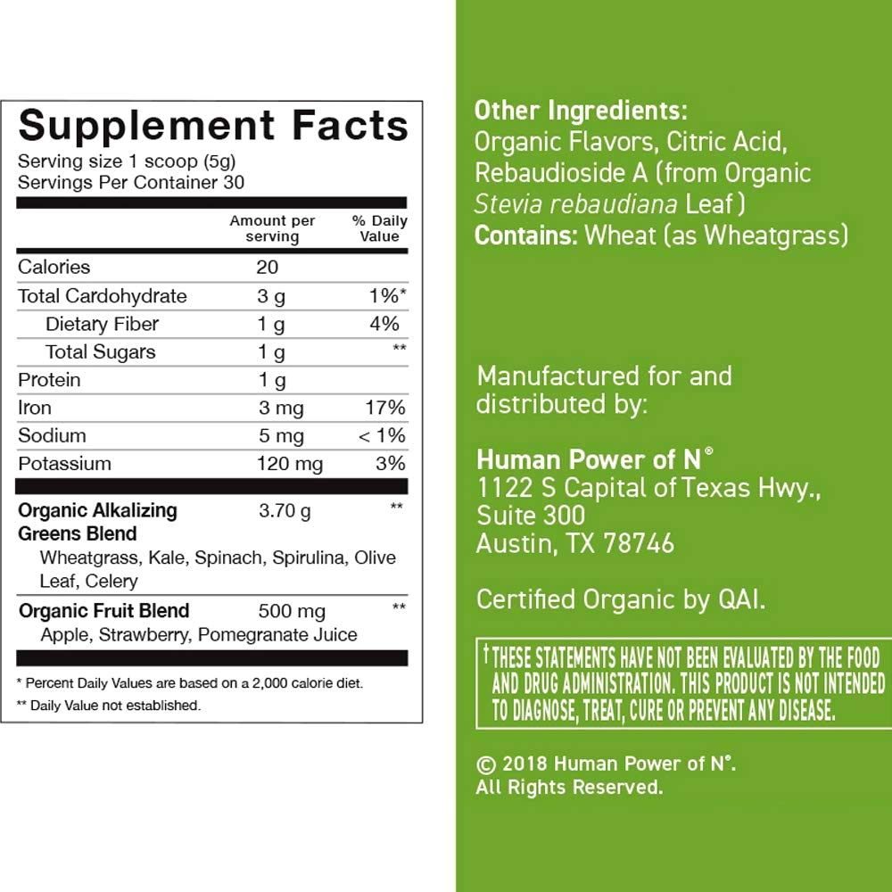 humanN HeartGreens | Superfood Organic Powder with Wheatgrass, Kale, Spinach, and Spirulina, USDA Organic Non-GMO, from The Makers of SuperBeets (Green Apple Flavor, 5.29-Ounce
