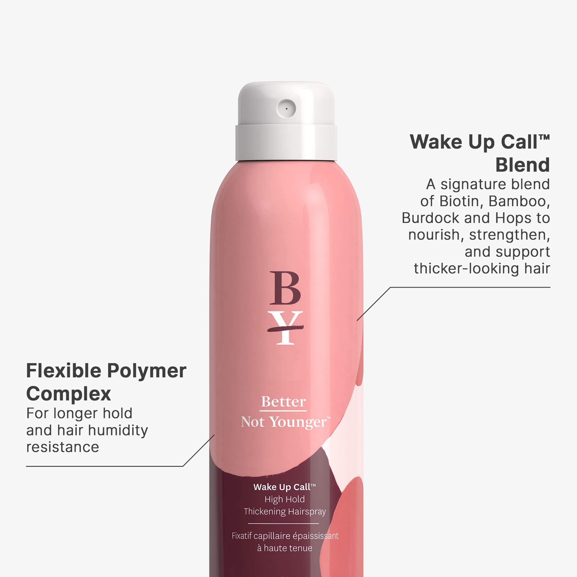 Better Not Younger WAKE UP CALL Hair Thickening Spray made with Biotin, Bamboo, Burdock and Hops - Volumizing Hairspray for Women Over 40, 6 oz