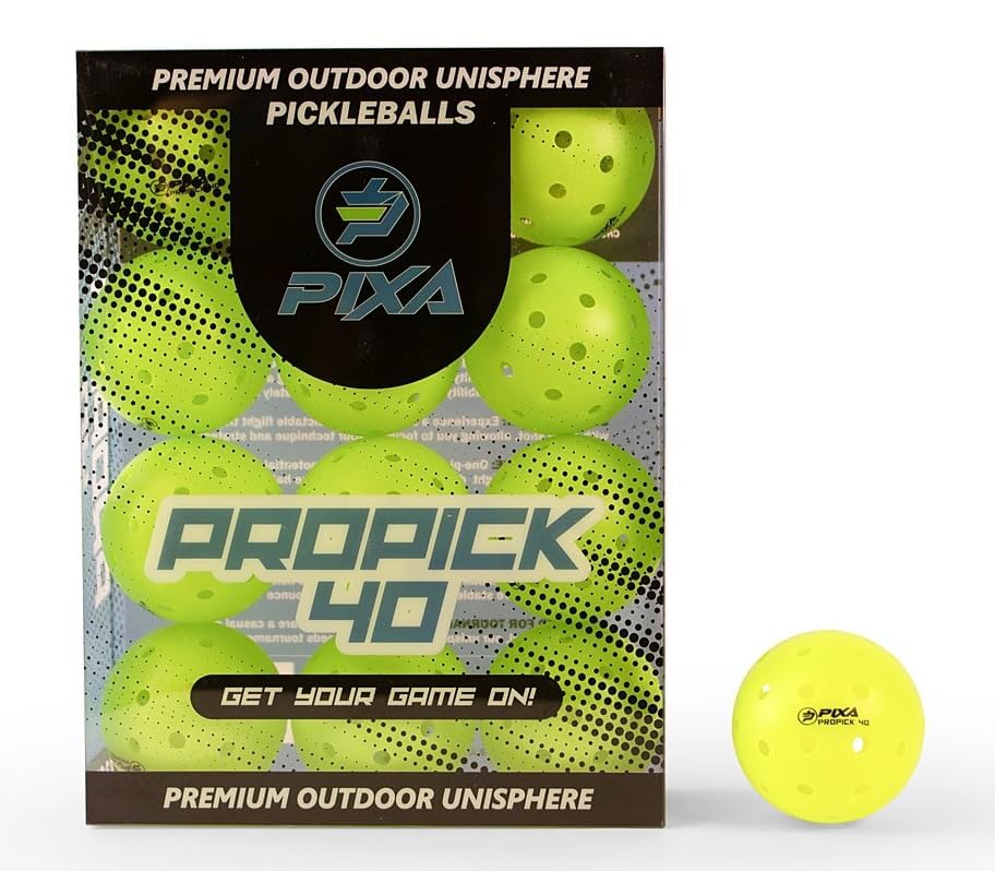 PIXA Propick 40 Unisphere Premium Outdoor Pickleball - USAPA Approved, Tournament Play, Durable Outdoor Pickleballs, Consistent Bounce,Smooth Flight,Competitive Play,Bright Yellow/Green,Pack of 3,6,12