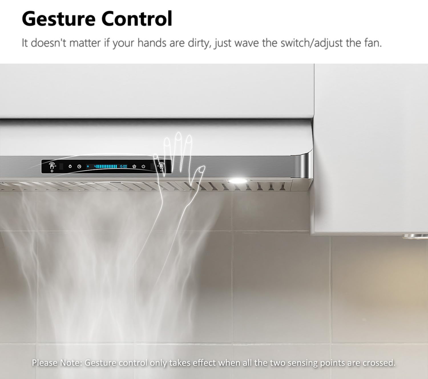 IKTCH 42 Inch Under Cabinet Range Hood with 900-CFM, 4 Speed Gesture Sensing&Touch Control Panel, Stainless Steel Kitchen Vent with 3 Pcs Baffle Filters(IKC01-42)