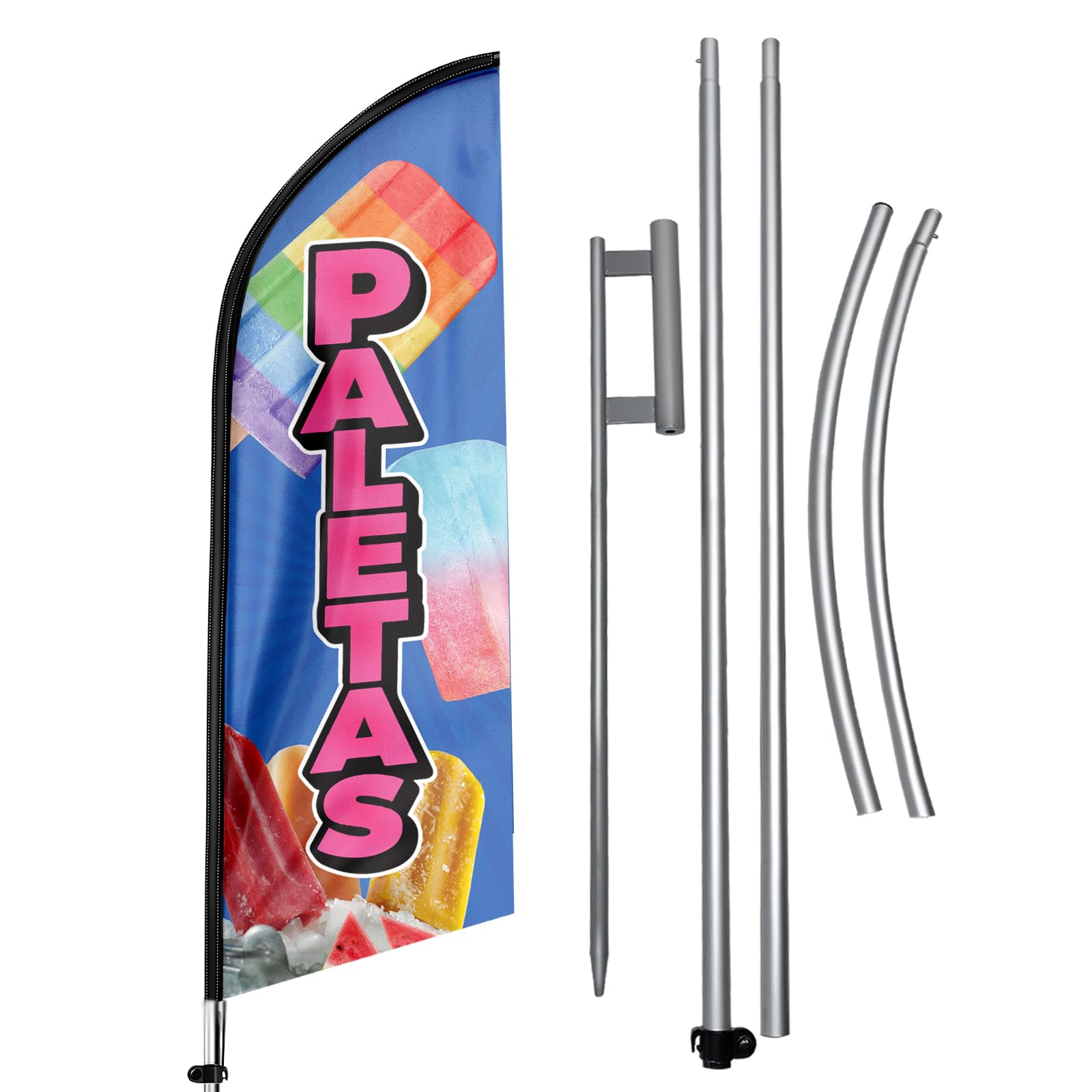 QSUM Popsicle Swooper Flag, 11FT Windless Popsicle Feather Flag with Aluminum Alloy Flagpole, Stainless Steel Ground Stake, Portable Bag, Popsicle Signs for Business Advertising