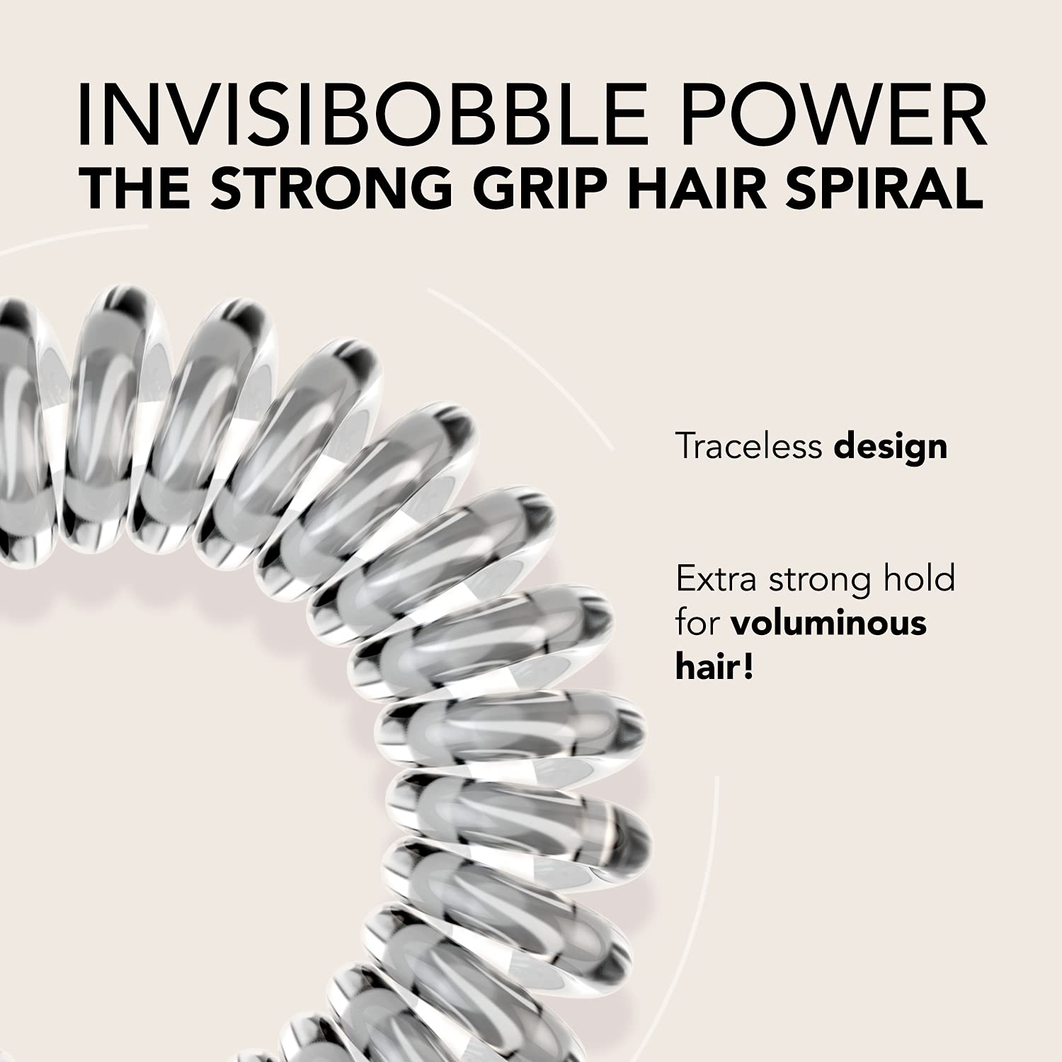 invisibobble Power Traceless Spiral Hair Ties - 5 Pack - Crystal Clear - Strong Elastic Grip Coil Hair Accessories for Active Women - No Kink, Non Soaking - Gentle for Girls Teens and Thick Hair