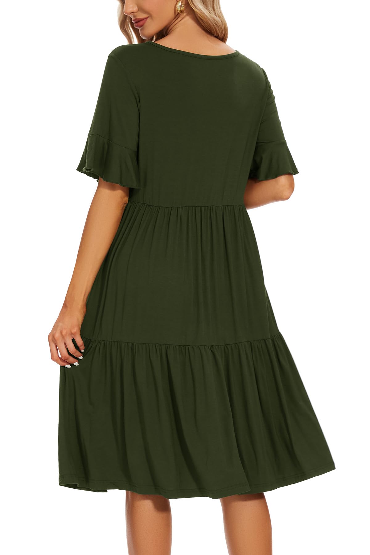 Smallshow Women's Maternity Nursing Dress Ruffle Short Sleeve Breastfeeding Clothes Medium Army Green