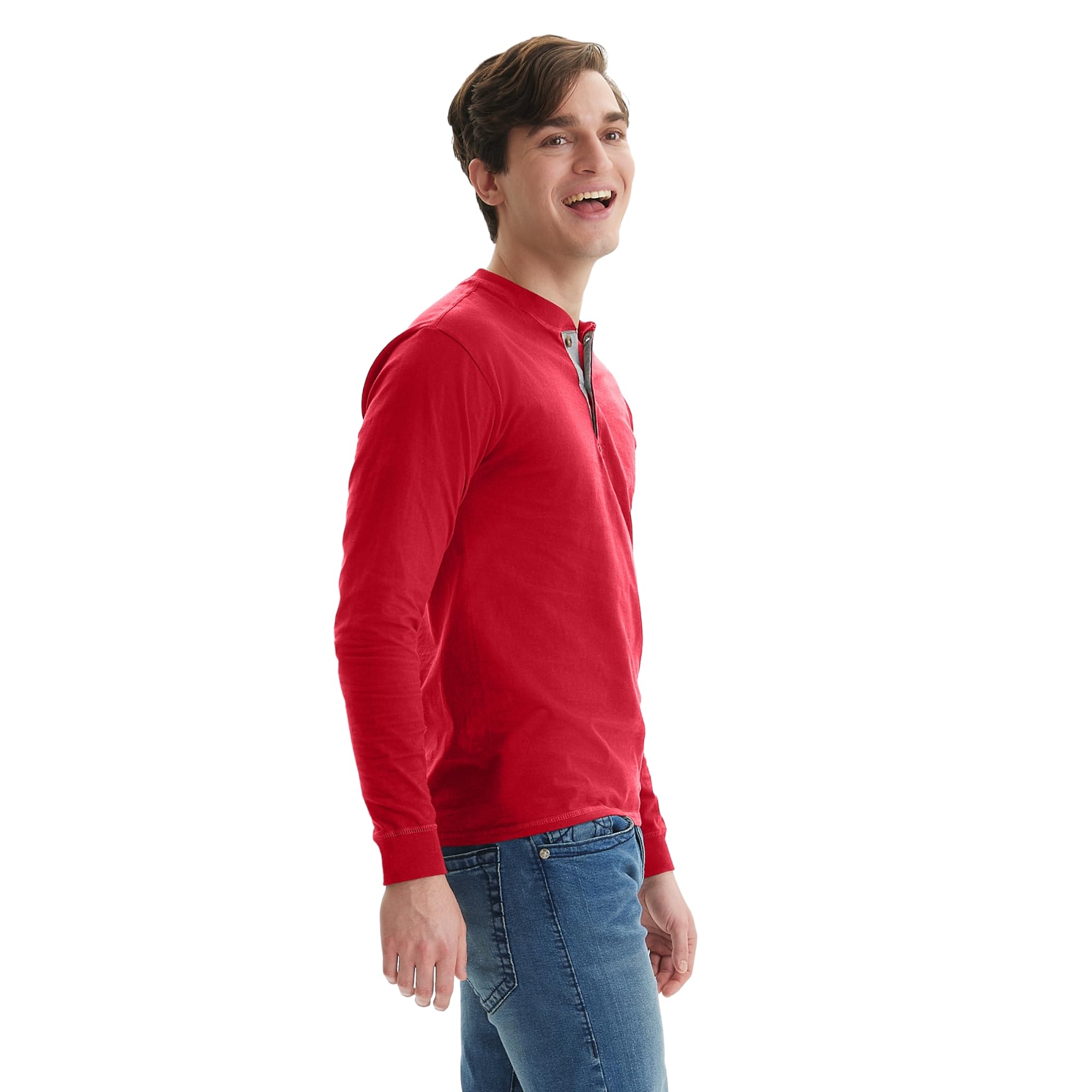 Hanes Men's Beefy Long Sleeve Three-Button Henley