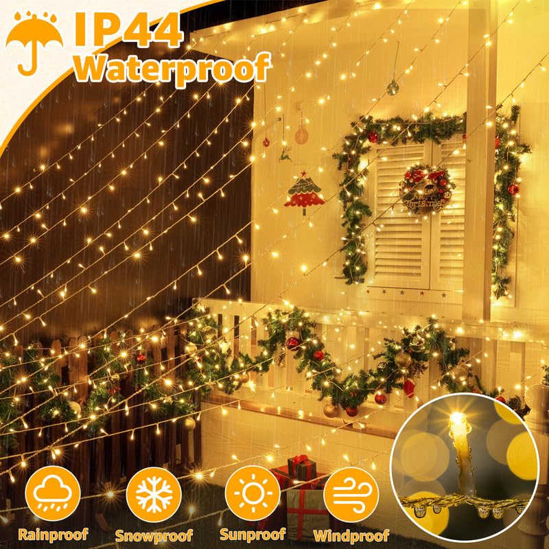 Ollny Christmas Lights Outdoor 800LED 262FT, Warm White Plug in Fairy Lights with Remote, 8 Modes Waterproof Timers Dimmable LED String Lights for Indoor House Outside Bedroom Patio Balcony