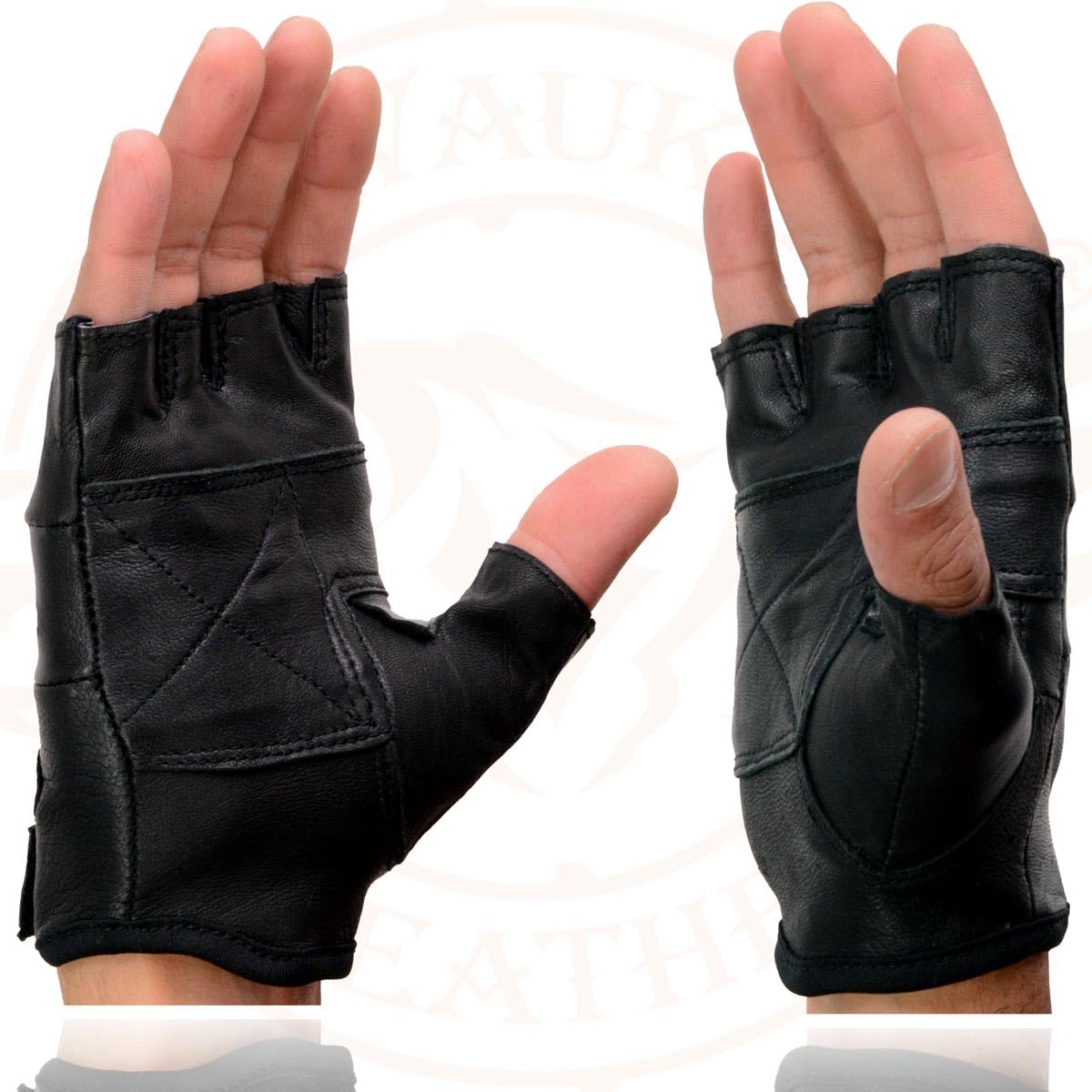 Milwaukee Leather SH216 Men's Black Leather Gel Padded Palm Fingerless Motorcycle Hand Gloves W/Breathable ‘Open Knuckle’ - Medium