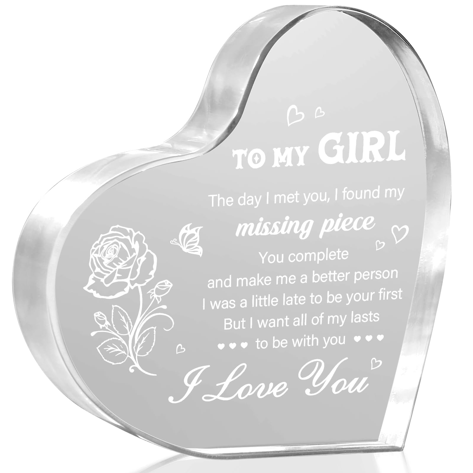 Milcier Gifts for Girlfriend, Valentine's Day Gifts for Her - To My Girl Heart Shaped Acrylic Block - Birthday Gifts for Girlfriend Wife, I Love You Gifts for Her Anniversary Gf Gifts