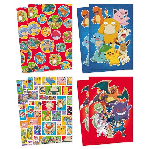 Hallmark Pokémon Medium Gift Boxes with Lids (8 Shirt Boxes, 4 Designs) for Kids, Parties, Back to School, Christmas