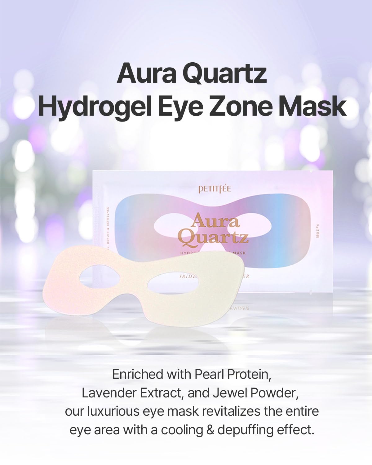 Petitfee Aura Quartz Hydrogel Eye Zone Mask 5ea (9g*5) - Lavender Mask for Entire Eye Area, Instant Cooling, Puffiness, Morning Quick Care, Rejuvenating Tired Skin, Brighter Complexion