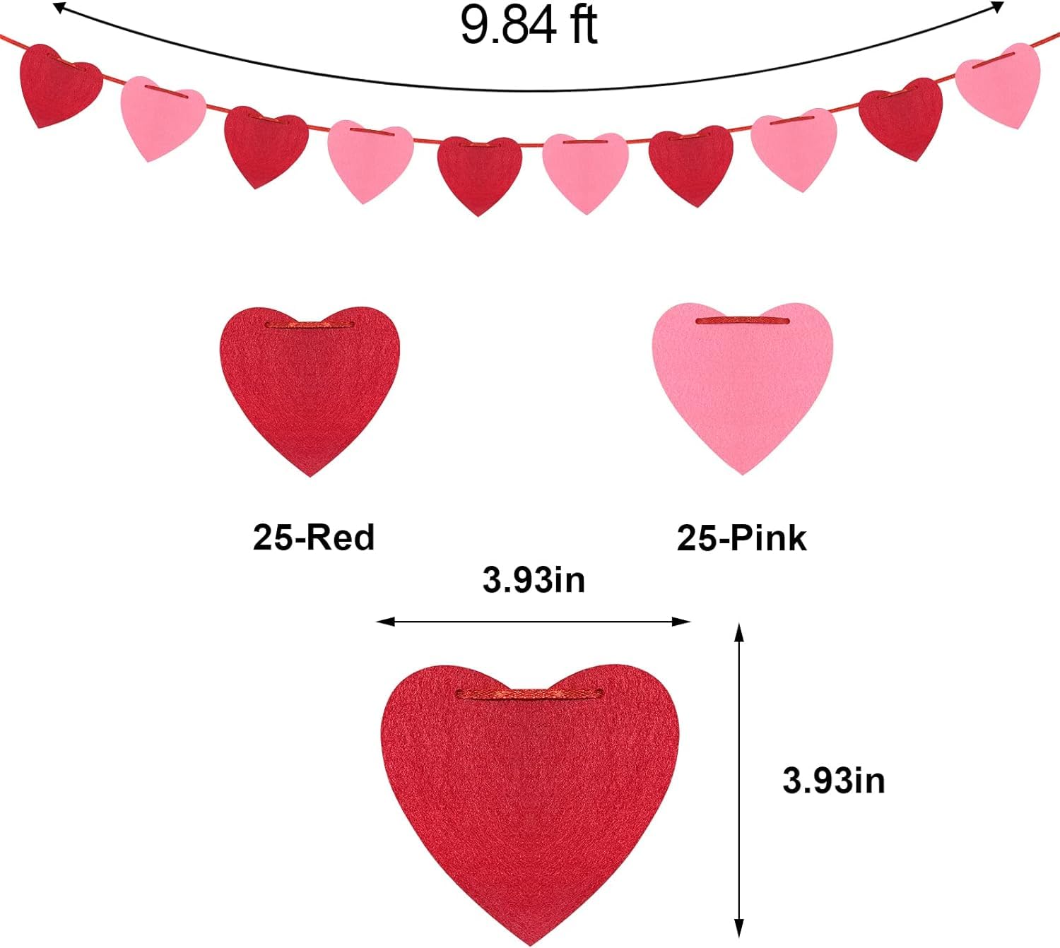 Valentines Day Decor Felt Heart Garland,Valentines Day Decorations Pink & Red Hanging String Hearts - NO DIY,Valentine's Day Banner Decor for Home Office Wedding Anniversary Birthday Party Supplies