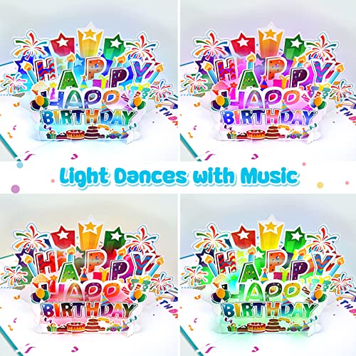 INPHER Large Birthday Card, 3D Pop up Light and Music Happy Birthday Card, Musical Birthday Gift Greeting Card for Men, Women, Kids