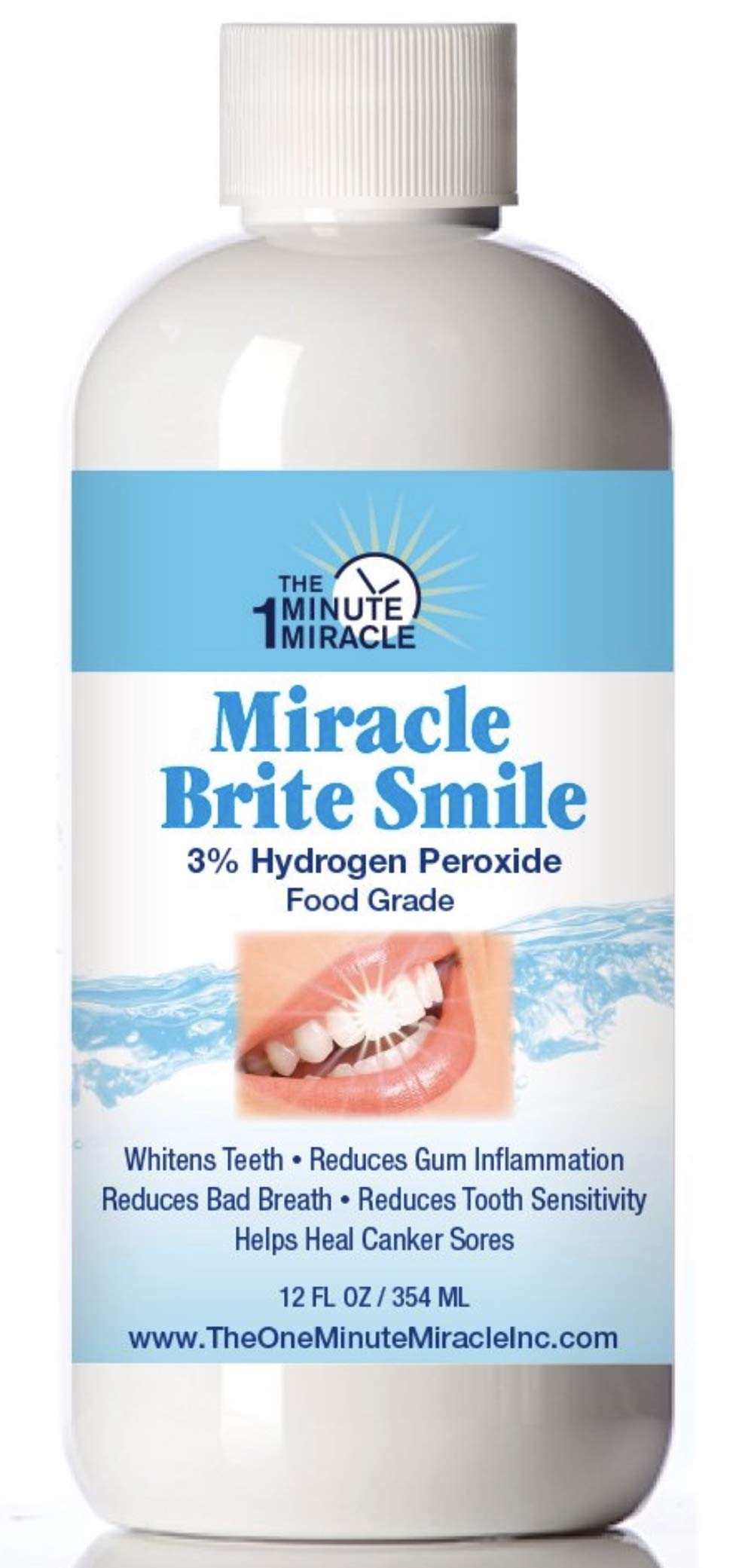 Miracle Brite Smile - Essential Oxygen Rinse Mouthwash for Whiter Teeth, Fresher Breath, and Healthier Gums, Peppermint 12 fl. oz. Our Brand is Reconmended by Dentists.