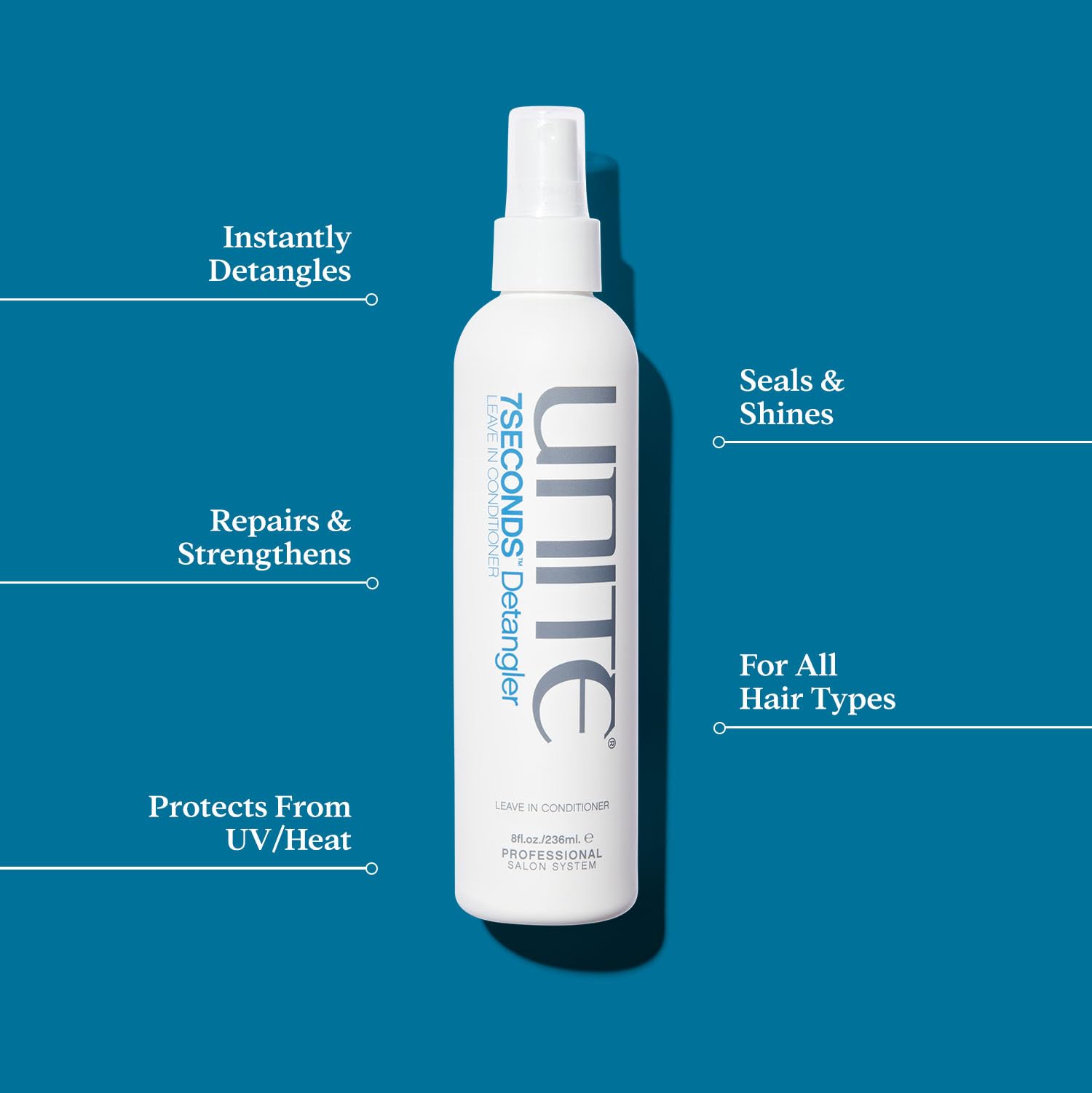 UNITE Hair - 7SECONDS Detangler - Lightweight Leave-In Conditioner for All Hair Types - Detangles, Strengthens, Protects from UV & Thermal Damage, Vegan & Cruelty-Free, 8 Fl Oz