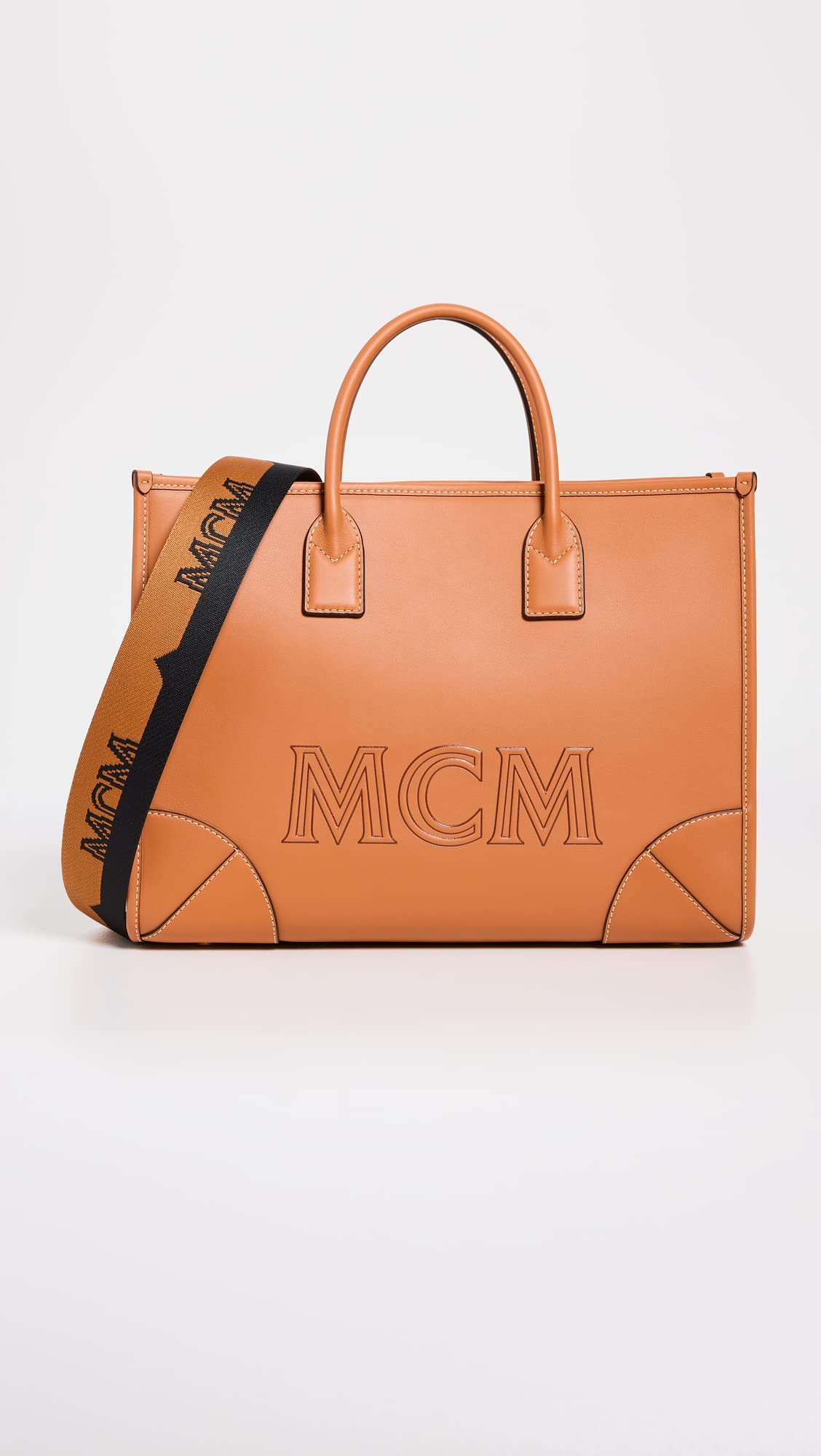 MCM Women's Munchen Tote Large, Cognac, Tan, One Size