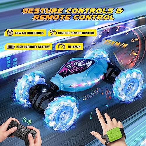 OSIMILY Remote Control Car,2.4GHz LED Gesture Sensing RC Stunt Car,4WD Double Sided Rotation RC Car with Lights and Music,All Terrain Rotation Drift Car Birthday Gifts for Boys Girls (Black)