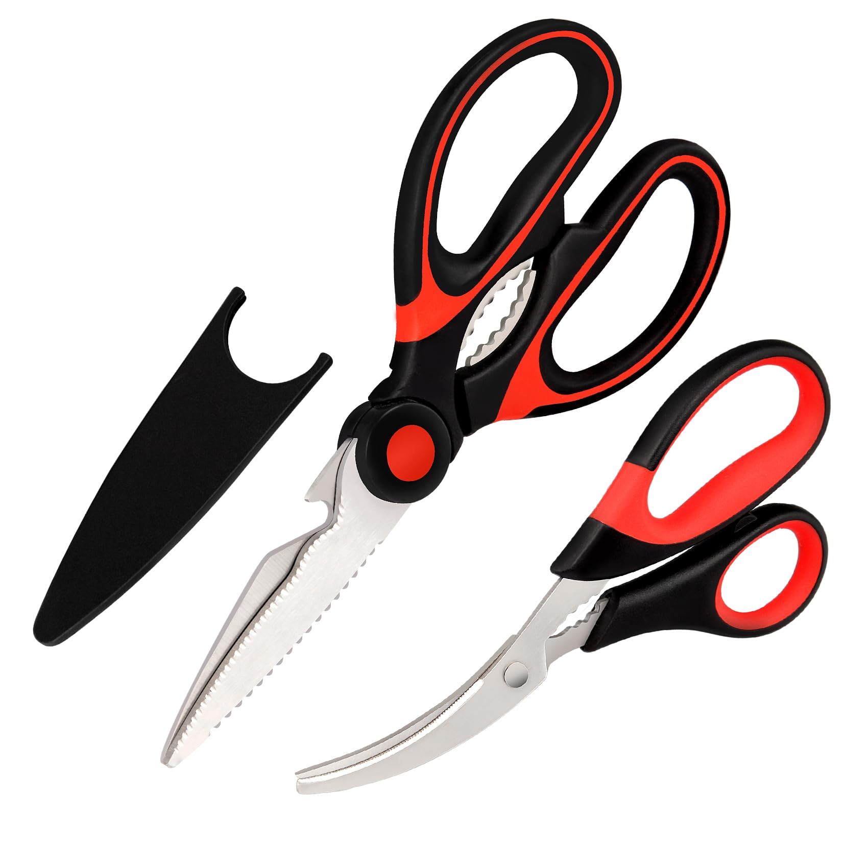 Kitchen Shears Set of 2, Heavy Duty Kitchen Scissors Seafood Scissors, Stainless Steel Sharp Food Cooking Scissors for Meat, Bones, Fish, Poultry, Vegetables, Chicken, Dishwasher Safe