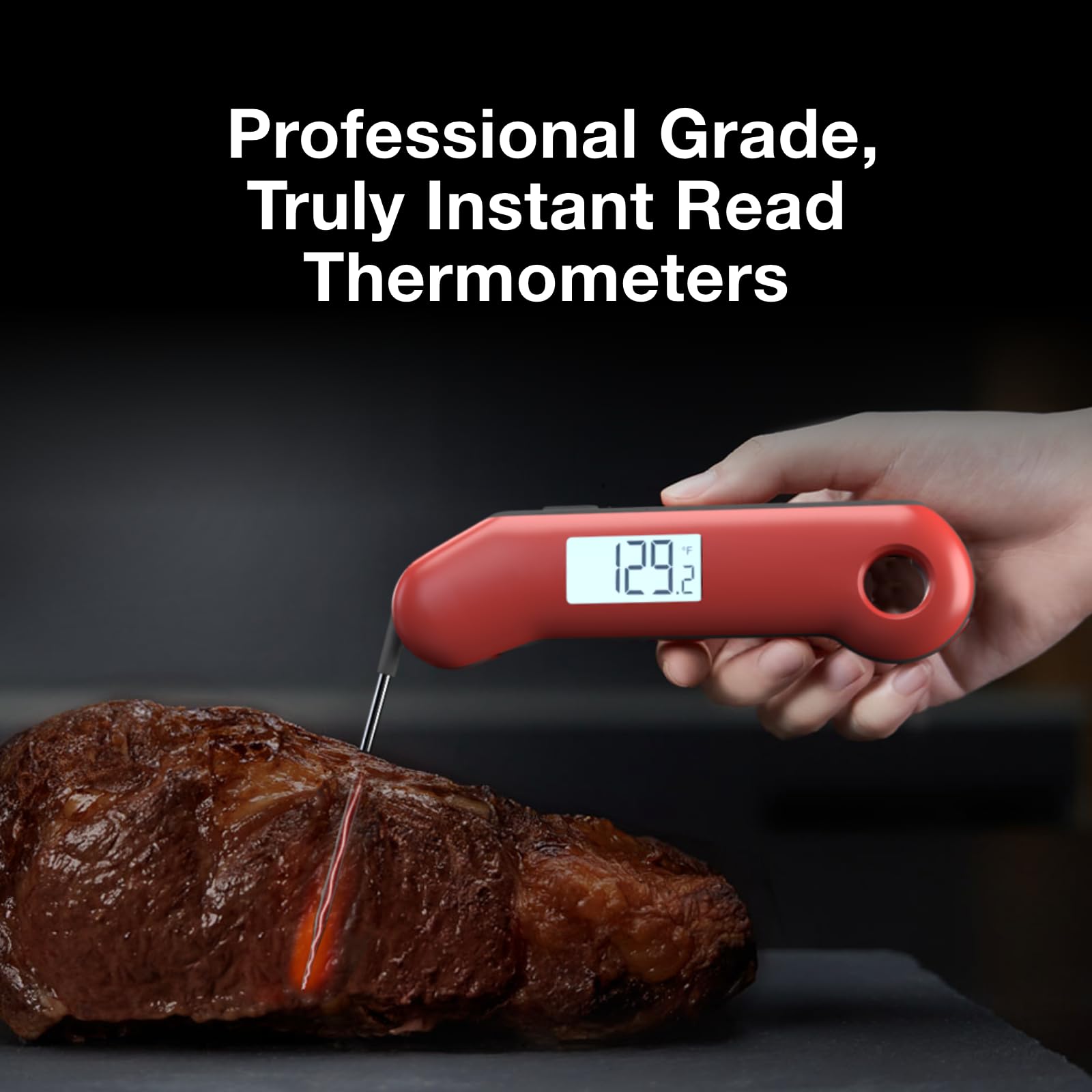 ThermoMaven ProfessionaI Meat Thermometer Digital, 3X Faster 0.5 Sec Instant Read, NIST Certified Accuracy ±0.5°F, 100% Waterproof Probe, Auto-Rotate Bright Indicator, for Candy/Grill/BBQ, Red & Gray