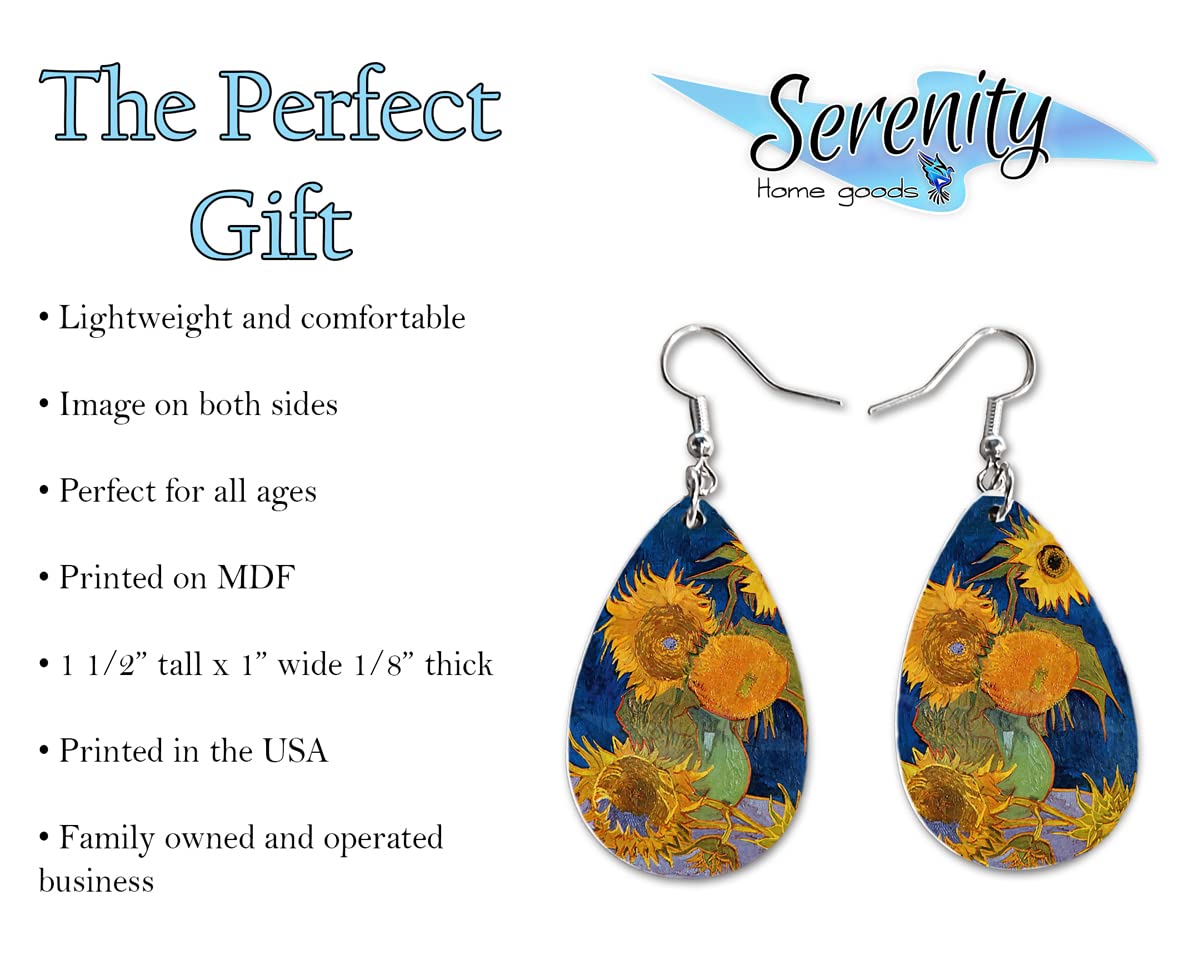 Van Gogh Novelty Fun Dangle Earrings Set | Cute Girls Womens Jewelry Earings | Double Sided Print | Birthday Present XMAS Adorable Fashion Accessories (Van Gogh Sunflowers)