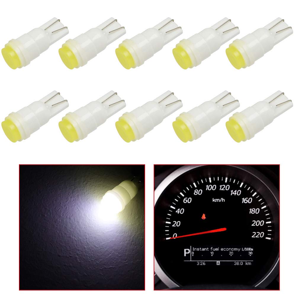 CCIYU 168 led bulb, T10 White LED Bulb Instrument Panel Cluster Dash Light,194 led bulb for Dashboard Gauge Light Speedometer Odometer Tachometer LED light Pack of 10