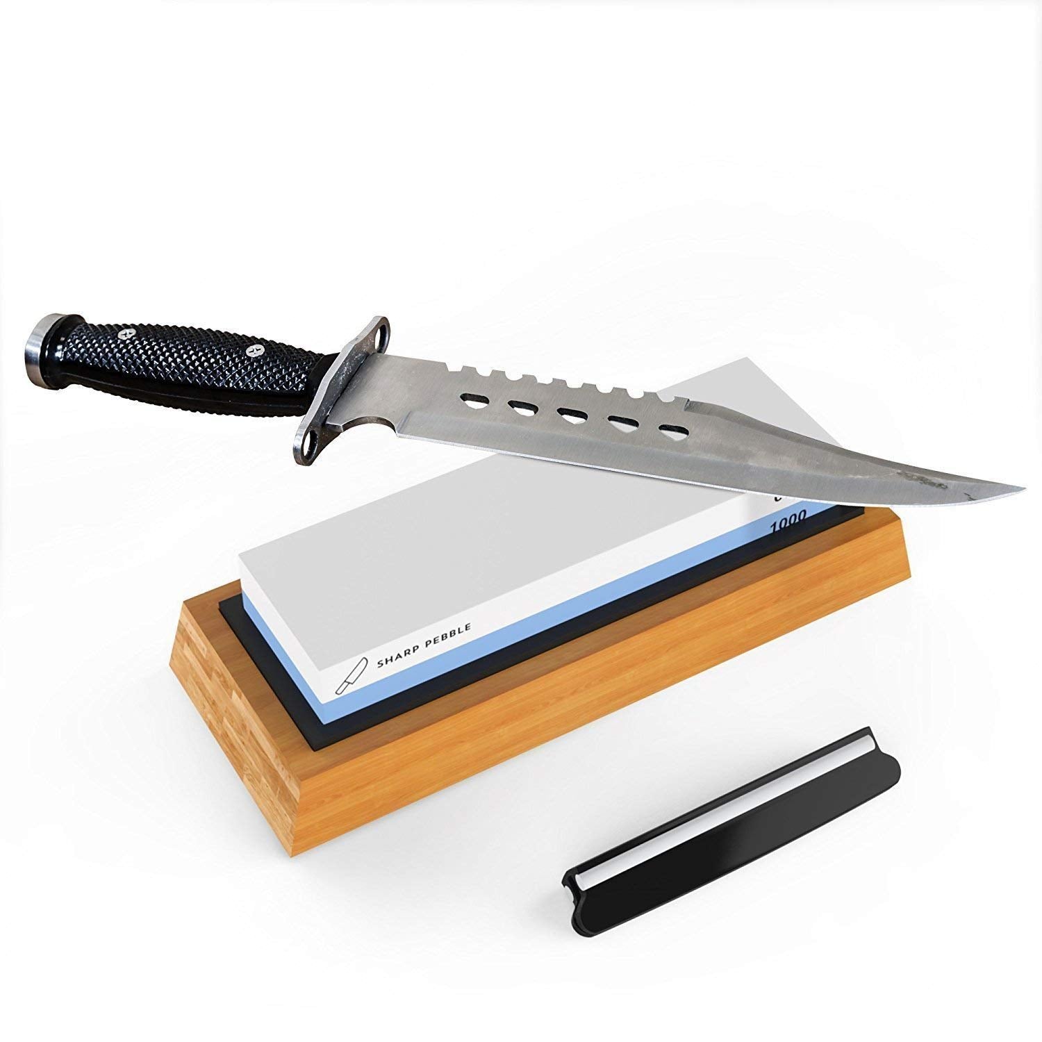 Sharp Pebble Premium Whetstone Knife Sharpening Stone 2 Side Grit 1000/6000 Waterstone- Whetstone Knife Sharpener- NonSlip Bamboo Base & Angle Guide