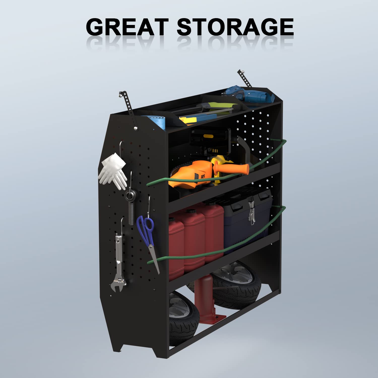 StarONE Cargo Van Shelving Storage Fit for Transit Connect 2014+,NV200,Chevy City Express, Promaster City w/Hooks,Black,Steel,42" W x 43" H x 13" D