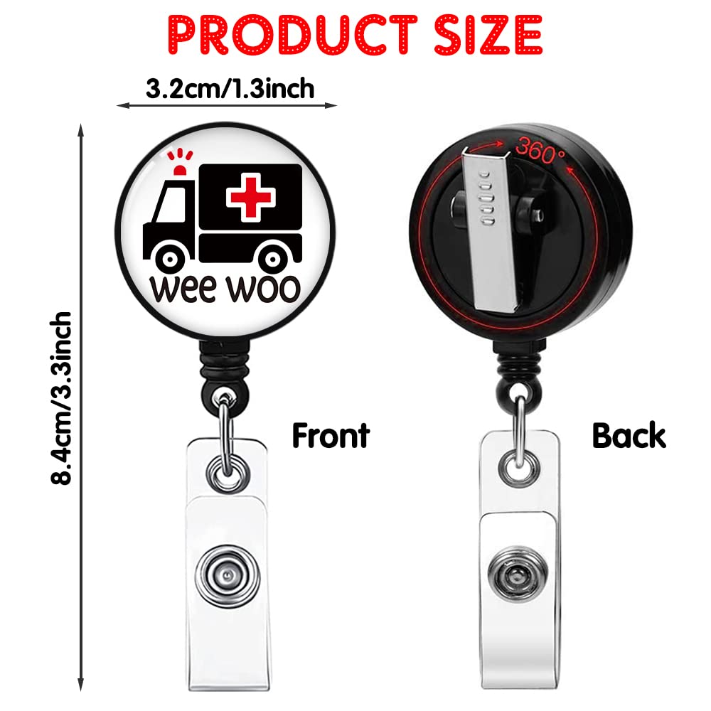 Hafhue Wee Woo Ambulance Retractable Badge Reel with Alligator Clip Funny Badge Gift for EMT EMS Paramedic First Responder Nurse Doctor Office Worker Boss Coworkers