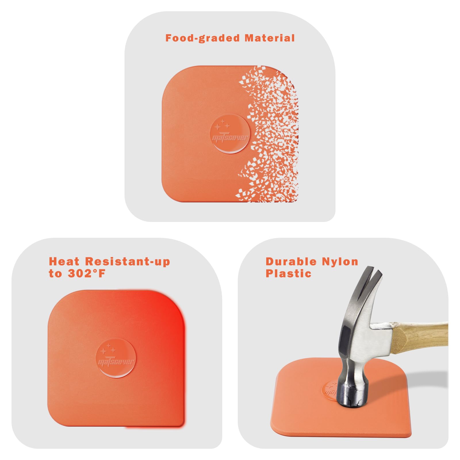 Pan Scraper, 5 Pcs Pot Scraper Plastic, Pot Scraper Non Scratch for Cast Iron, Pot and Pan Cleaning, Sturdy Scraper Kitchen Tool-Orange