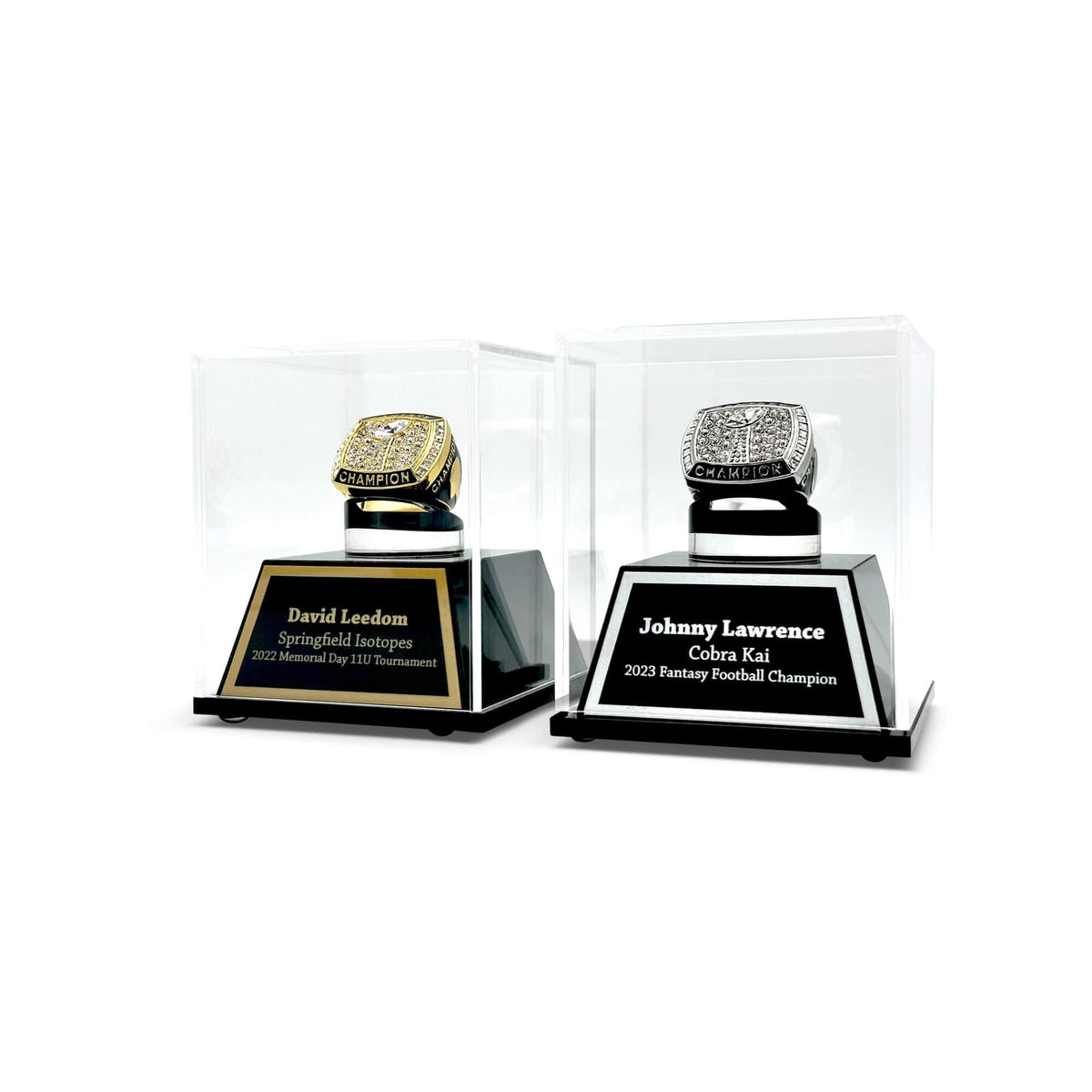 FANTASYJOCKS Custom Acrylic Championship Ring Display Case - Perfect for Fantasy Football, Baseball, Softball, Cheer, Basketball