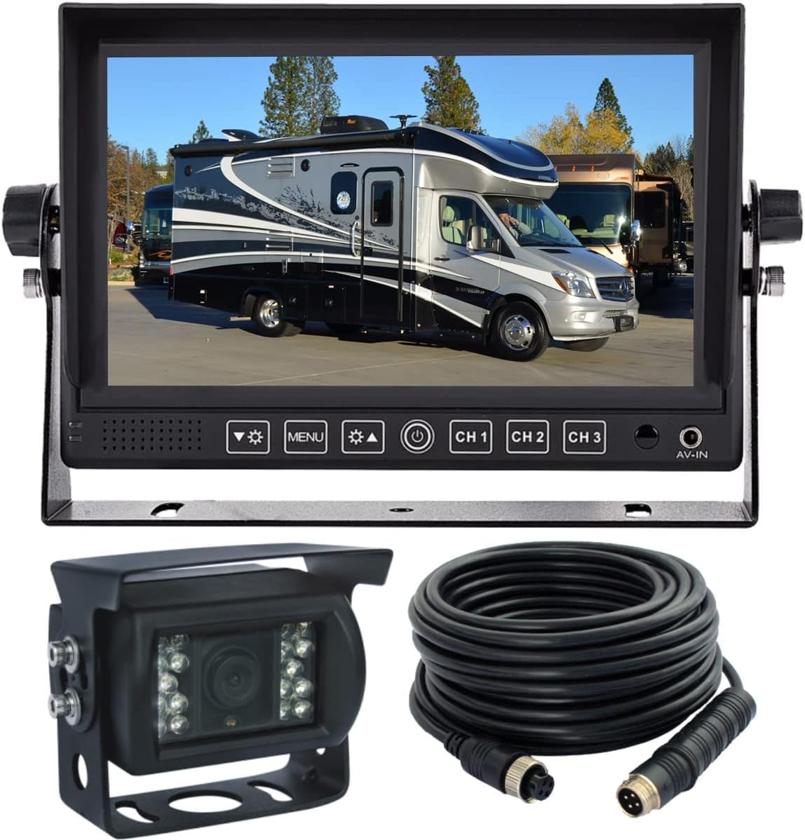 7" Wired Rear View Reverse Backup Camera System 1080P AHD with Audio,Parking Lines,Waterproof IP69K IR Camera for Tractor/Motorhome/Bulldozer/Snow Plow/Van/Heavy Equipment/Forklift/Skid Loader