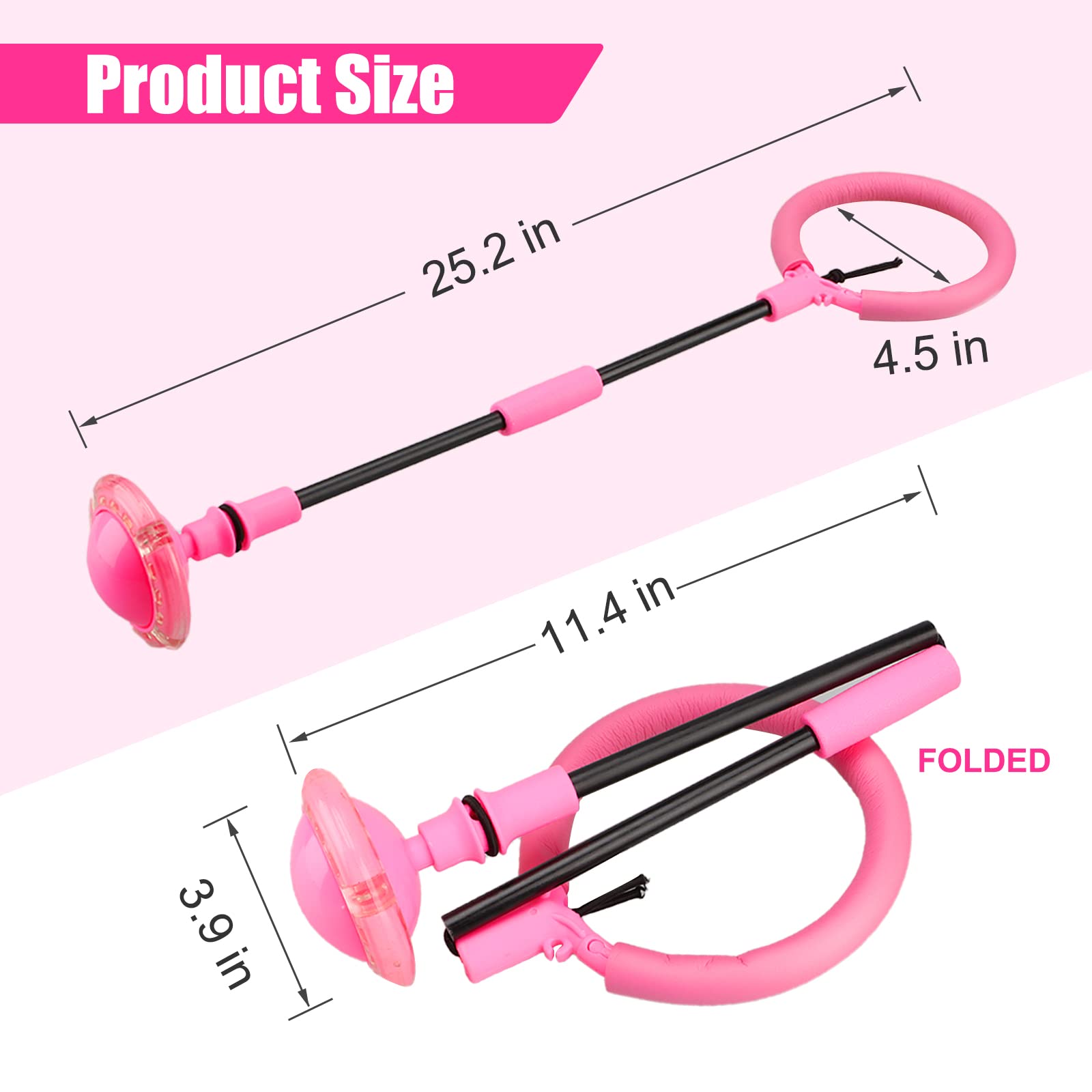 Chridark Ankle Skip Ball for Kids - Foldable Flash Wheel Skip Ball, Outside Game Toys for Kids & Adults, Gift for Boys & Girls Age 5 6 7 8 9 10 Years Old (Pink)