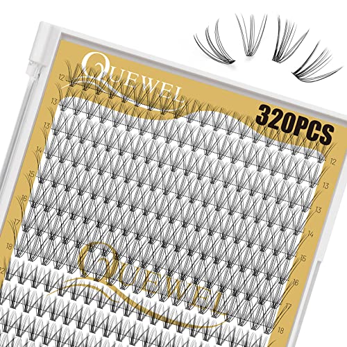 QUEWEL Lash Clusters 320Pcs Cluster Lashes 30D+40D C Curl Lash Clusters Mix12-18mm Individual Eyelashes Clusters Wispy DIY Eyelash Extension Thin Band Soft to Use at Home (30D+40D C Mix12-18)