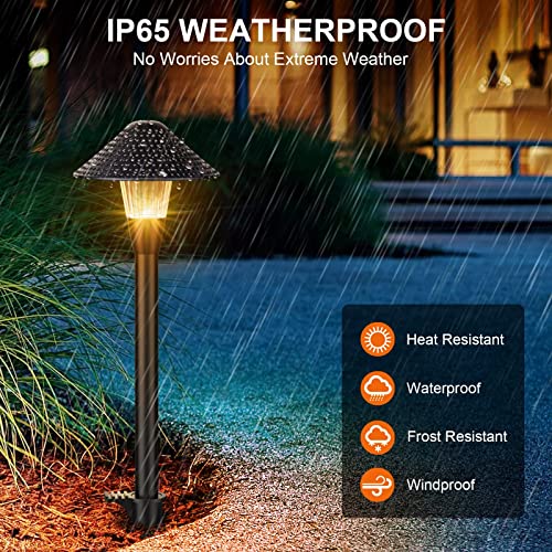 XMCOSY+ Low Voltage Smart Pathway Lights with APP Control, Adjustable Warm White & RGB, Compatible with Alexa, 12V 6W Outdoor Mushroom Lights for Garden Path Lawn (6 Pack)