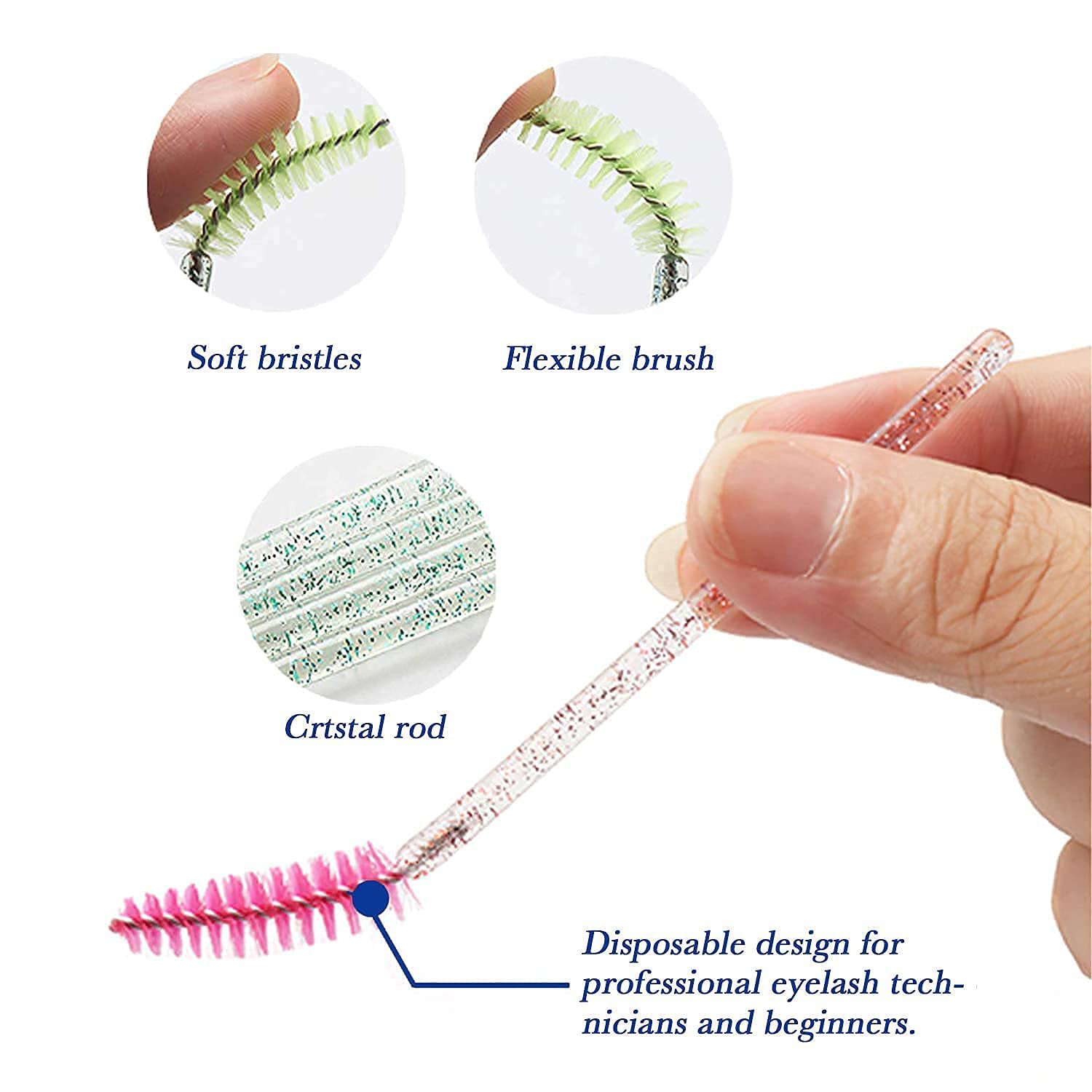 300Pcs Disposable Eyelash Mascara Brushes for Eye Lashes Extension Eyebrow and Makeup for Eye Lash Extension, Eyebrow and Makeup Crystal 6 Colors(Colorful)