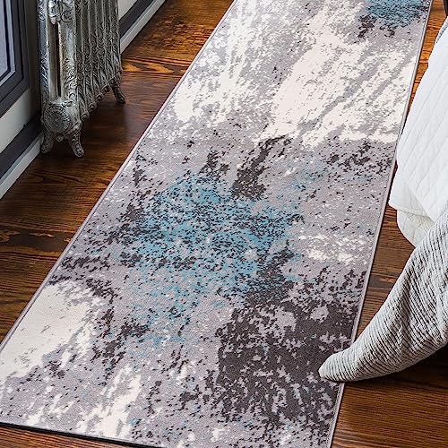 Rugshop Modern Abstract Stain Resistant Soft Runner Rug 2' x 7' Blue